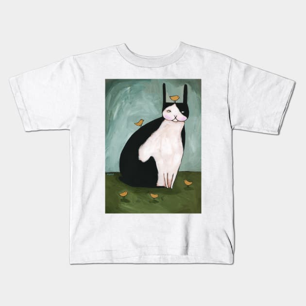 Folk Art Rabbit and Chick Friends Kids T-Shirt by KilkennyCat Art